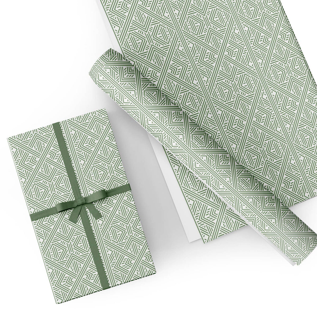 Personalized Flat Wrapping Paper for Birthday, Holiday, Baby Shower, Party  - Green Geometry