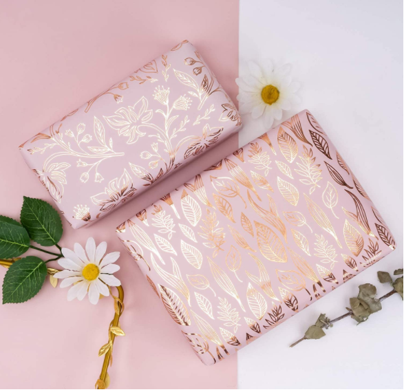 WRAPAHOLIC Wrapping Paper Roll Metallic Rose Gold and Pink 4 Rolls