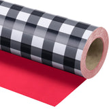 WRAPAHOLIC 30 Inch Reversible Wrapping Paper Roll -Black and White Plaid Design
