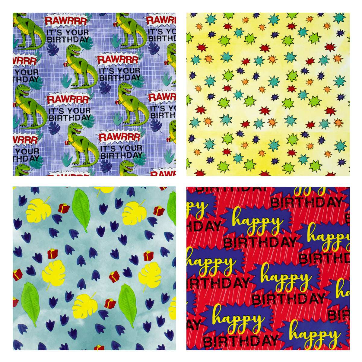 Birthday Wrapping Paper 4 Pack 100 sq.ft. Total Dinosaur – WrapaholicGifts