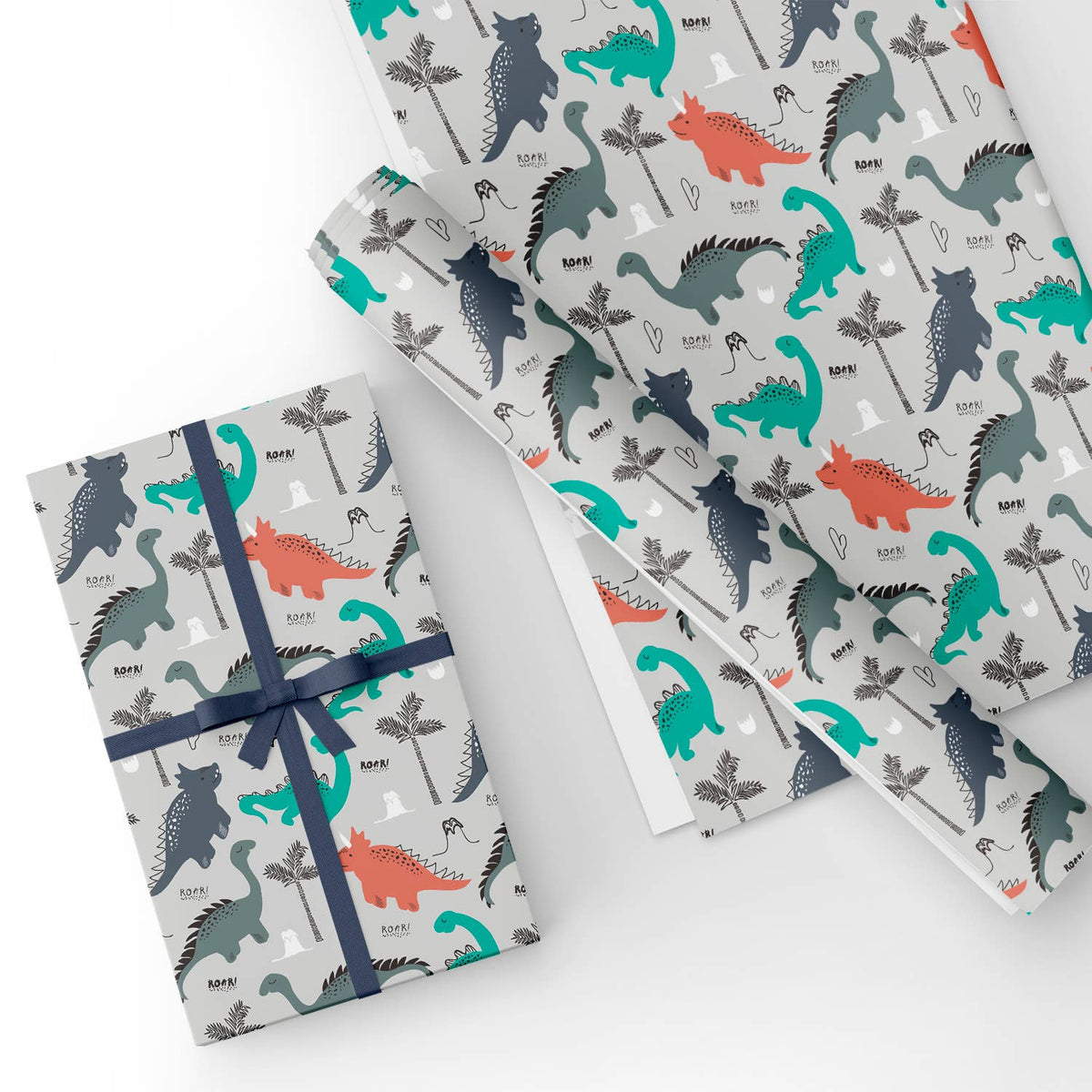 Custom Flat Wrapping Paper for Baby Shower, Birthday, Boy - Baby Blue  Elephant on Grey