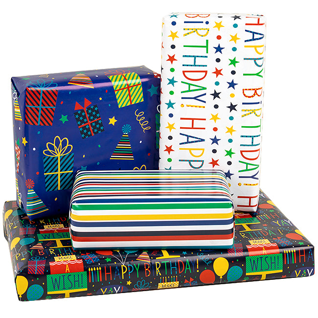 Birthday Gift Wrap Paper Flat Sheet 4pcs/Pack Gift Hat – WrapaholicGifts