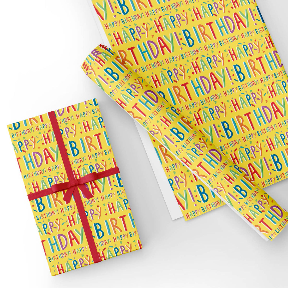 Personalise Flat Wrapping Paper for Birthday with Color Happy Birthday Text  on Yellow – WrapaholicGifts