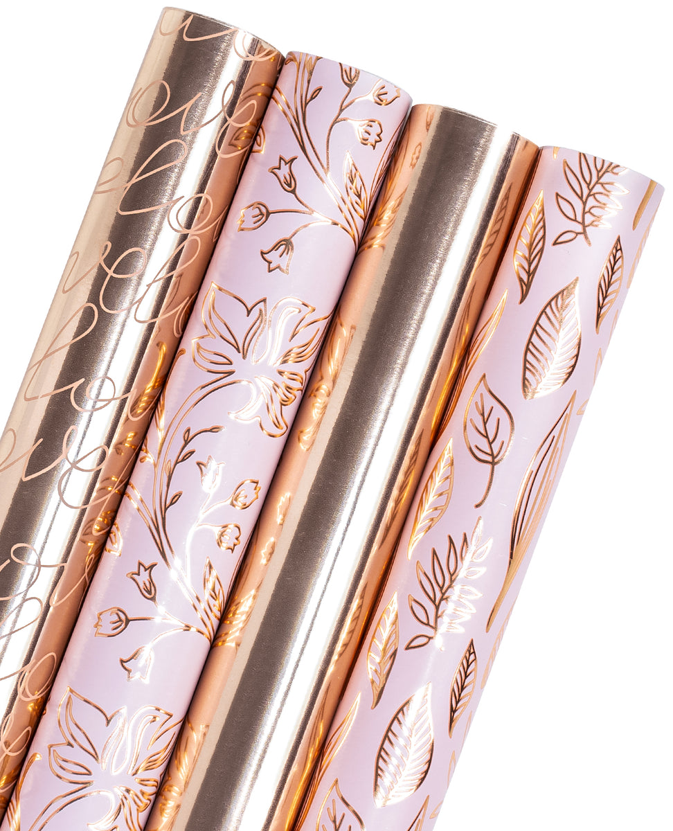 WRAPAHOLIC Christmas Wrapping Paper Roll - Rose Gold Santa, Snowflakes and  Reindeer Holiday Collection with Metallic Foil Shine - 4 Rolls - 30 Inch X