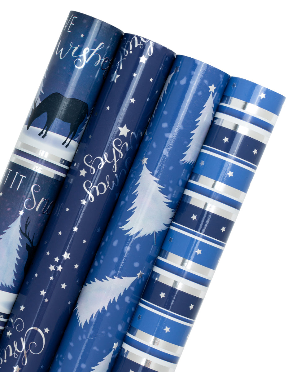 Christmas Wishes Navy Gift Wrapping Paper - 4 Rolls/ Set – WrapaholicGifts