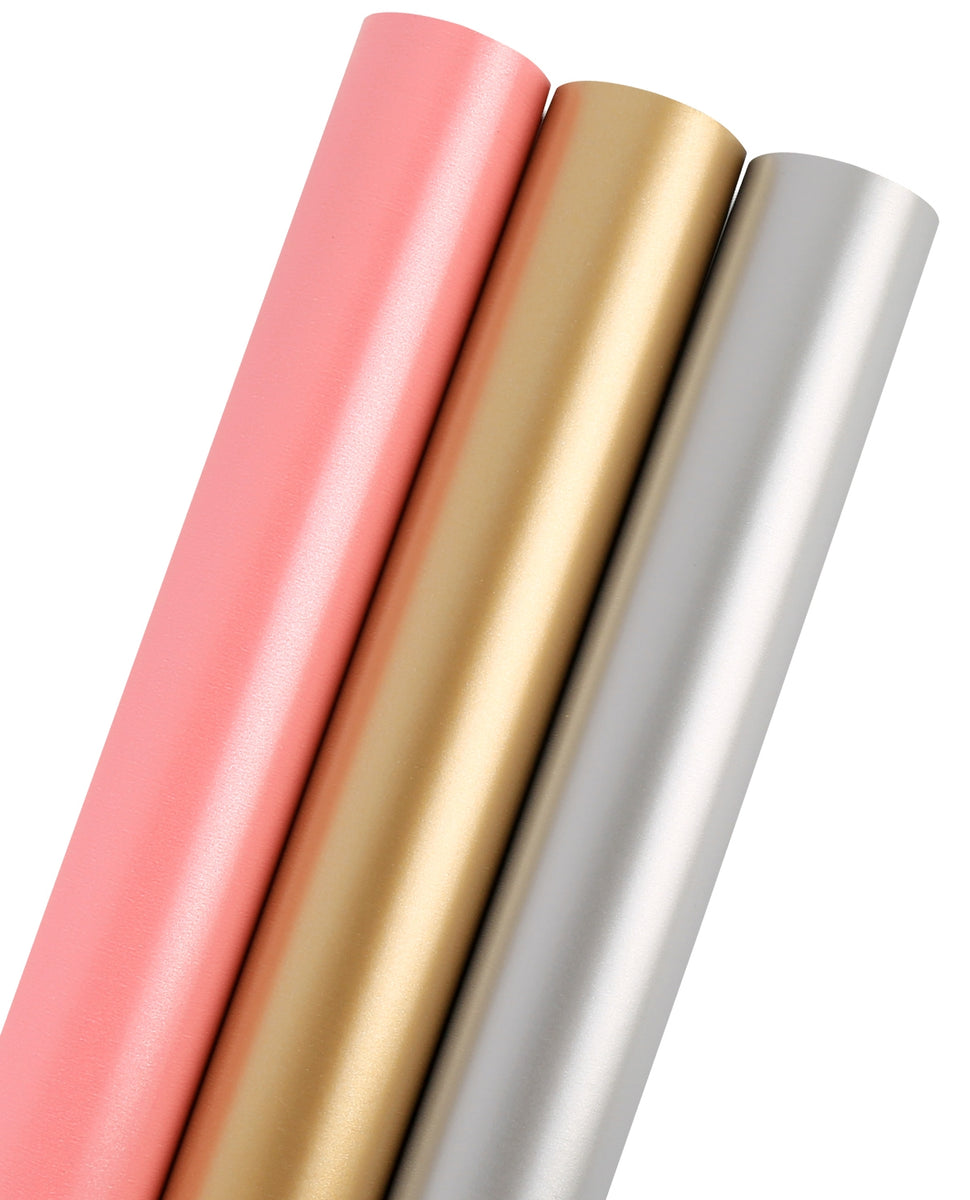 Pink, Coral and Gold Foil Stripes Wrapping Paper, 17.5 sq. ft