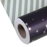 WRAPAHOLIC Reversible Metallic Foil Navy Constellation Wrapping Paper Jumbo Roll  - 24 Inch X 100 Feet