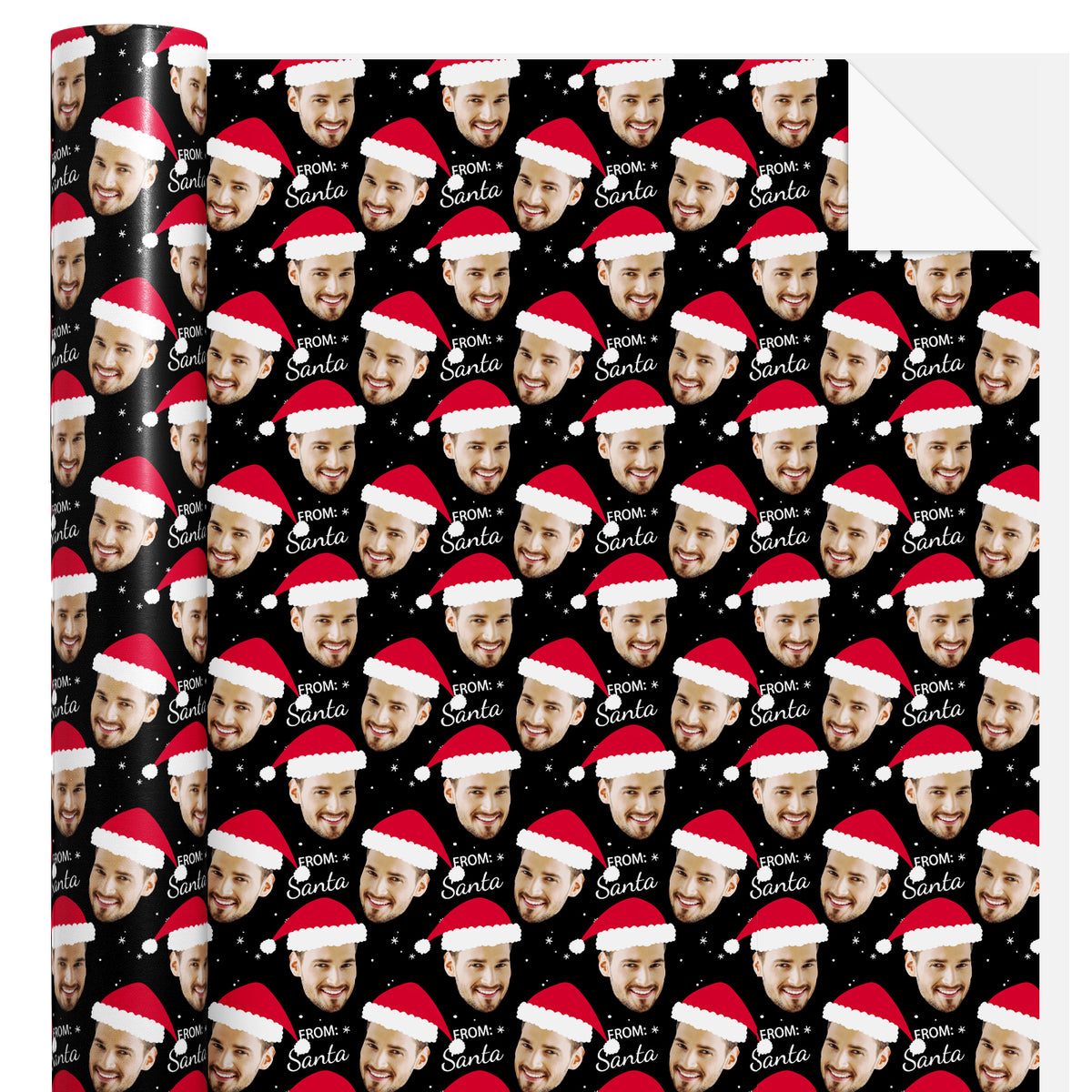 Custom Face Christmas Wrapping Paper Roll with Red Christmas Hat