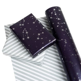 WRAPAHOLIC Reversible Metallic Foil Navy Constellation Wrapping Paper Jumbo Roll  - 24 Inch X 100 Feet
