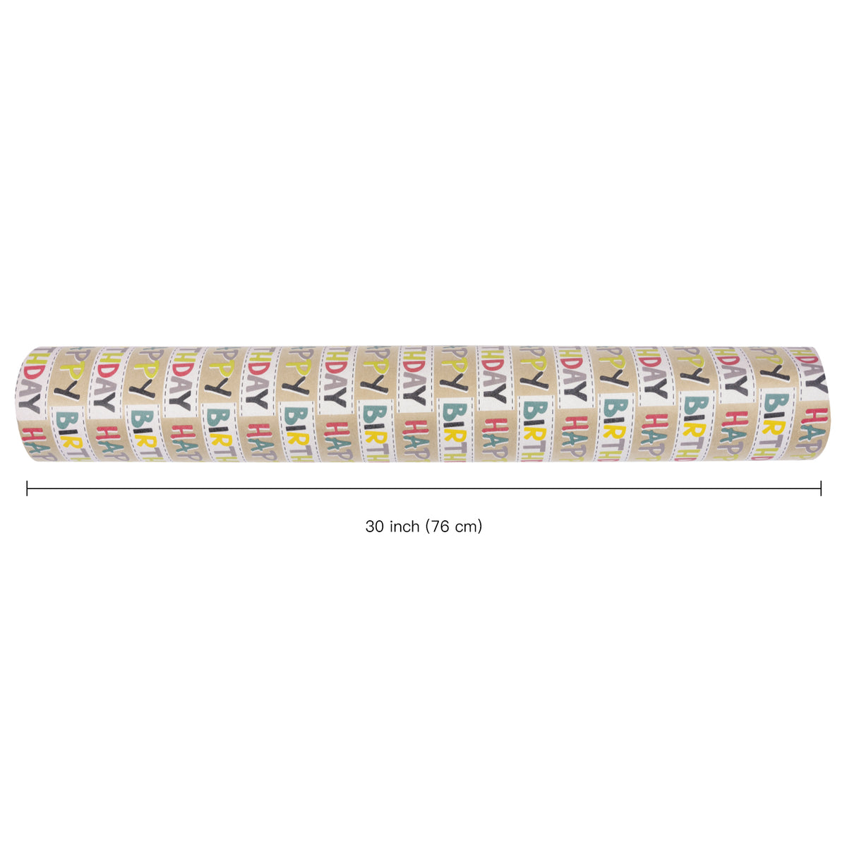 Kraft Wrapping Paper Roll - Happy Birthdat Text Pattern - 30