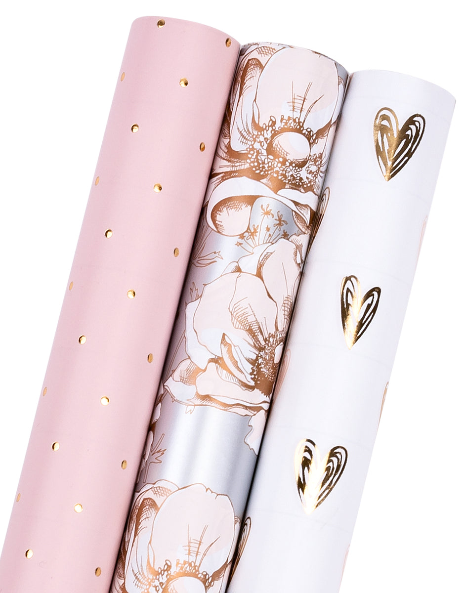 Metallic Pink Wrapping Paper - Mini Roll - 17 inch x 120 inch x 3 Roll –  WrapaholicGifts
