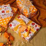 WRAPAHOLIC Reversible Wrapping Paper Jumbo Roll - 30 Inch X 100 Feet -  Maple Leaf and Orange Polka Dots Autumn Design