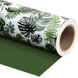 WRAPAHOLIC Reversible Wrapping Paper with Green Monstera Leaf Design - 30 Inch X 100 Feet Jumbo Roll