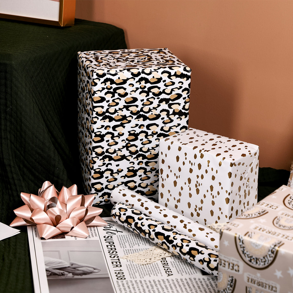 Leopard Gift Wrapping Paper Rolls for Women's Day, All Occasion - 40 x