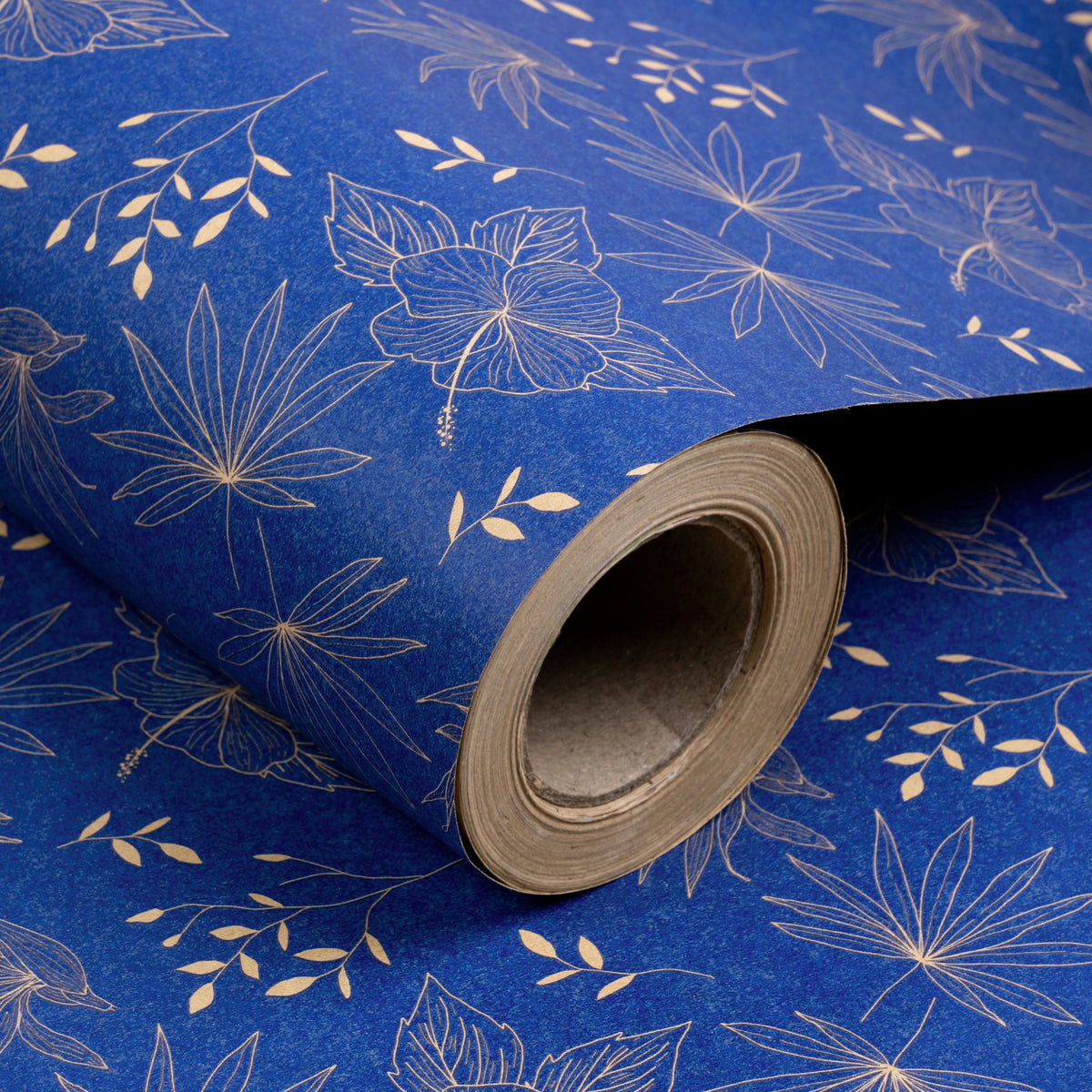 Brown/Blue Floral on Kraft Wrapping Paper - Spritz™