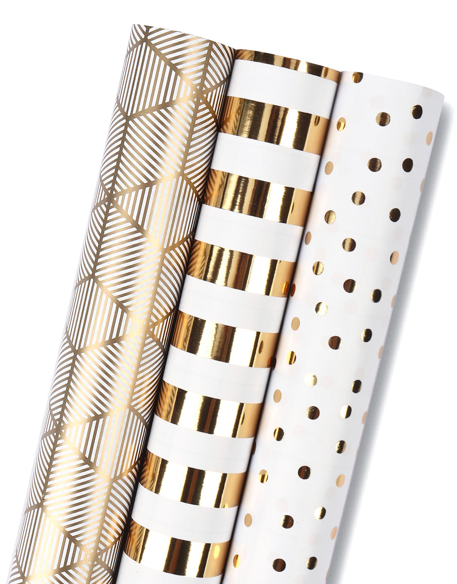Gold and White 3-Pack Wrapping Paper, 105 sq. ft. total - Wrapping