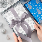 Wrapaholic- Blue-and-Silver- Snowflake-and Stripe-Set-with- Glitter-Metallic-Foil-Shine -Christmas-Gift-Wrapping- Paper-Roll-4 Rolls-5