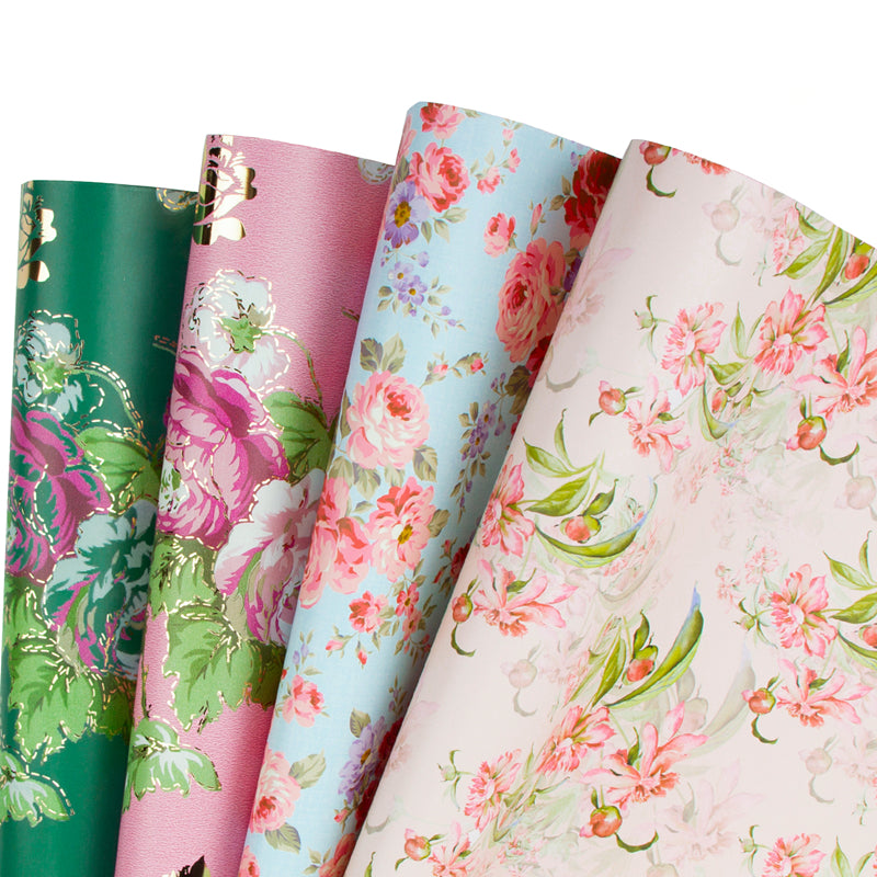 Floral Gift Wrap Paper Flat Sheets 4pcs/Pack