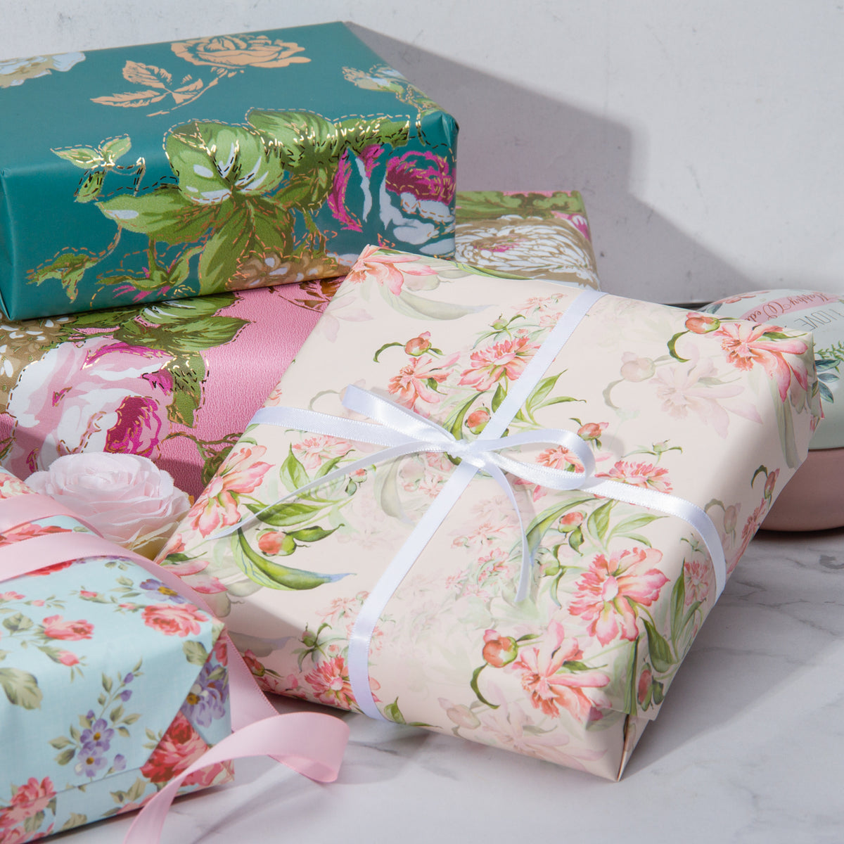70x50cm Floral Wrapping Tissue Paper Sheets With Ribbon Birthday Gift  Wedding