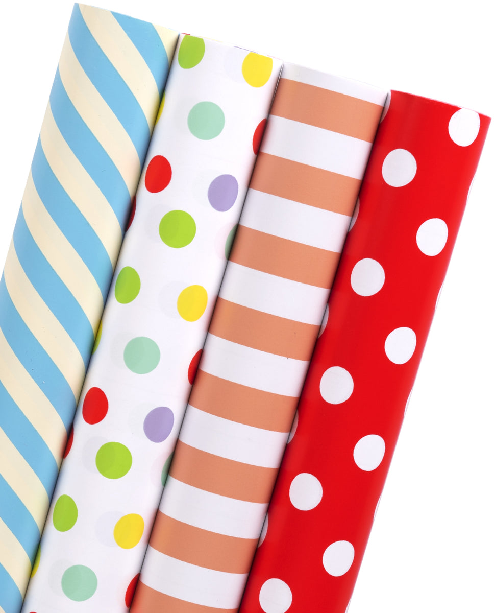 Christmas Wrapping Paper Sheets With Gridlines Bundle, Stripe, Polka Dot  And Zigzag, 12-Sheets