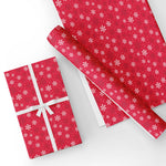 Custom Flat Wrapping Paper for Christmas, Birthday - White & Red Snowflakes Wholesale Wraphaholic