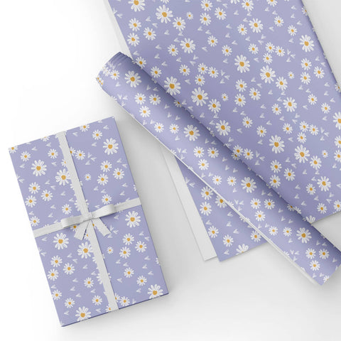 Custom Flat Wrapping Paper for Birthday, Holiday, Baby Shower, Party - Lavender Lilac Daisy Wholesale Wraphaholic