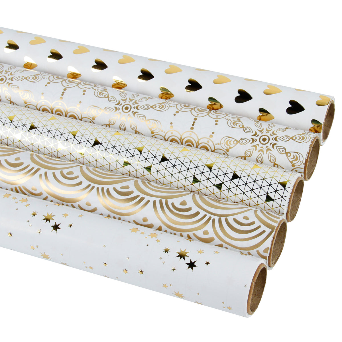 White/Gold Foil Stars Wrapping Paper Roll 30inch x 10ft roll 