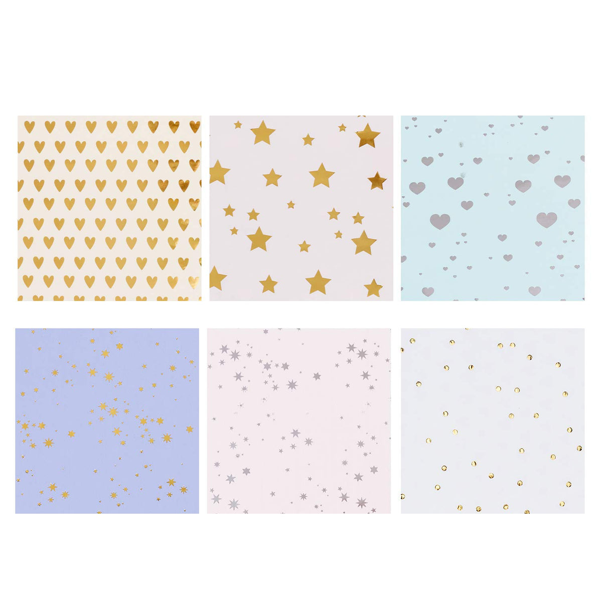 Stars Gift Wrap Paper Sheet 6pcs/Roll Pastel with Gold Foil