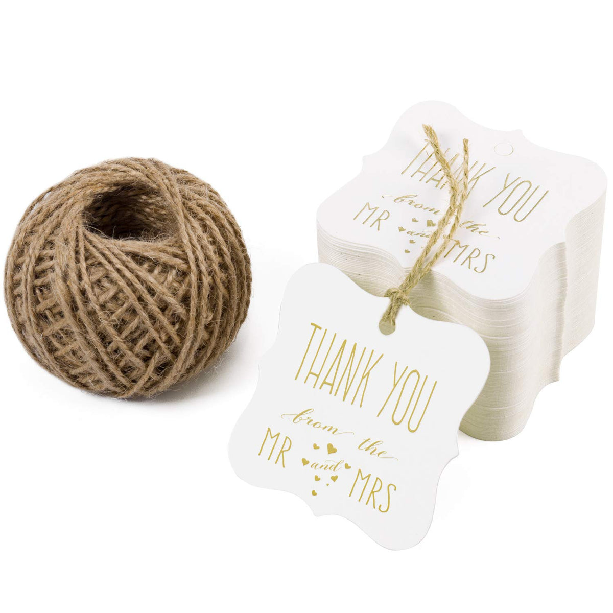 100ct Gift Tags Thank You from the Mr. and Mrs. with Jute Twine