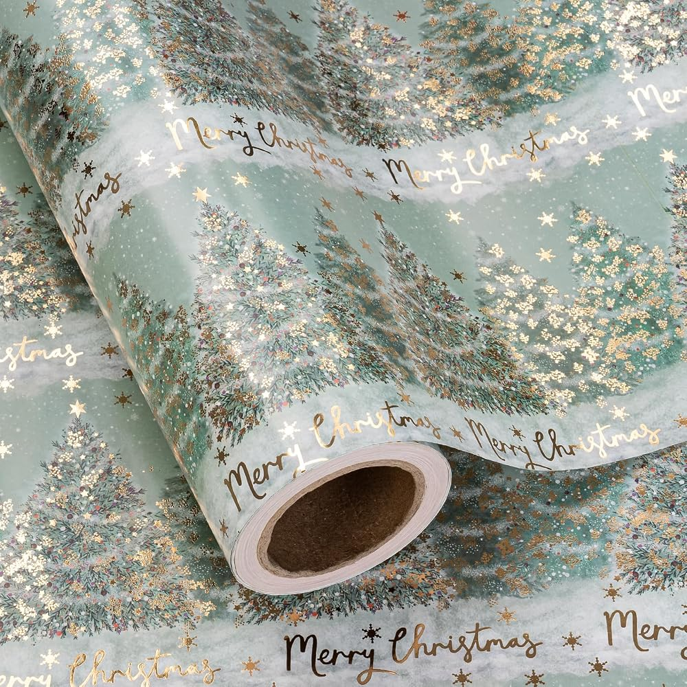 WRAPAHOLIC Christmas Wrapping Paper Roll, 17 Inch x 16.5 Feet, Reversible Holiday Gift Wrap, Double-Sided Christmas Designs for Gifts