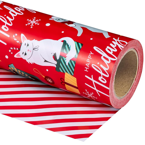 WRAPAHOLIC Reversible Christmas Wrapping Paper Roll, 17 Inch x 33 or 16.4 Feet Holiday Gift Wrap