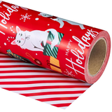 WRAPAHOLIC Reversible Christmas Wrapping Paper Roll, 17 Inch x 33 or 16.4 Feet Holiday Gift Wrap