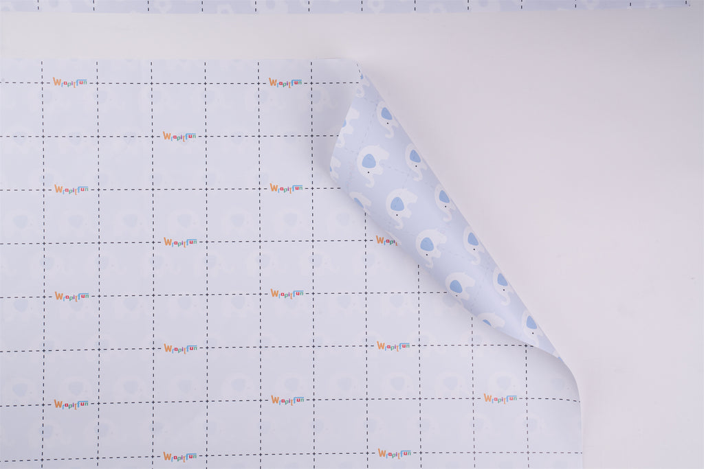 Wrapitfun Wrapping Paper Sheet - Baby Blue Elephant Design for Party, Baby Shower - 19.7 Inch X 27.5 Inch Per Sheet