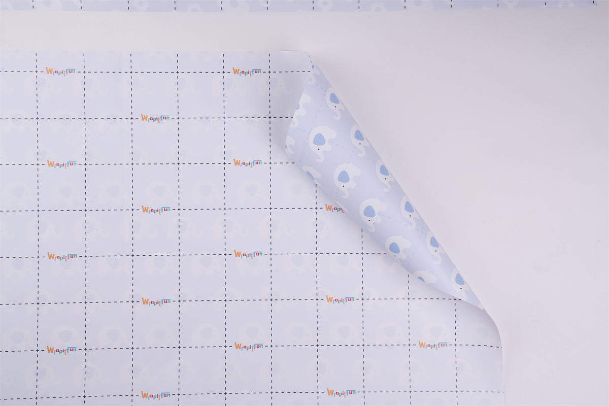 Wrapitfun Wrapping Paper Sheet - Baby Blue Elephant Design for Party, Baby Shower - 19.7 Inch X 27.5 Inch Per Sheet