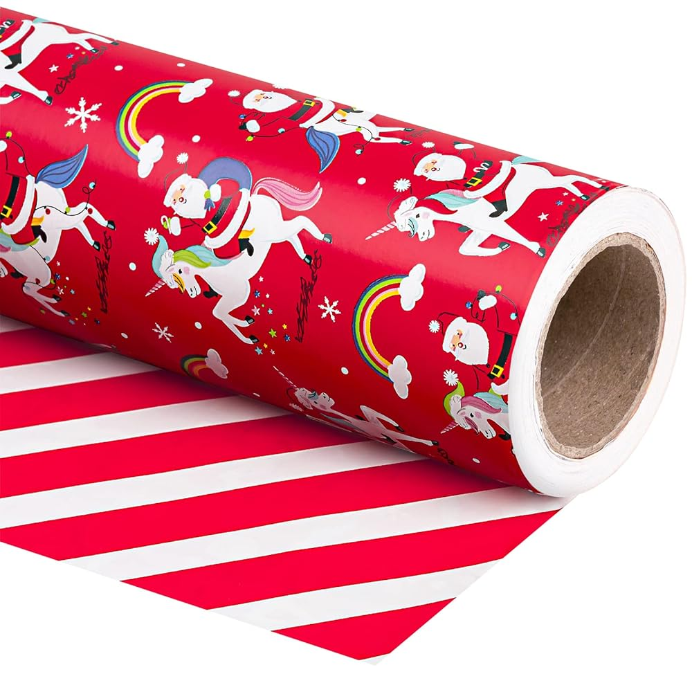 WRAPAHOLIC Reversible Christmas Wrapping Paper Roll, 17 Inch x 33 or 16.4 Feet Holiday Gift Wrap