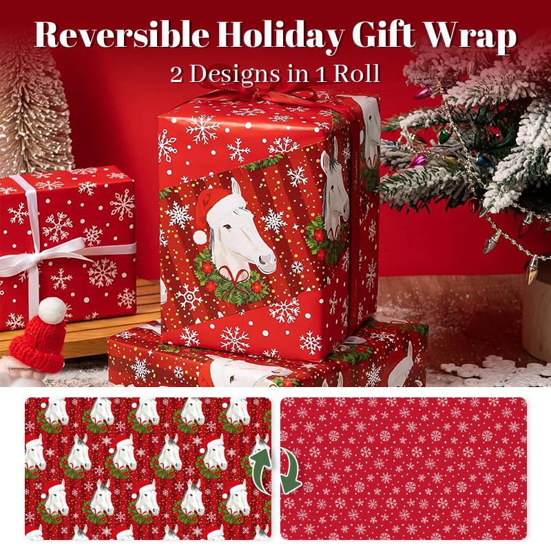 WRAPAHOLIC Reversible Christmas Wrapping Paper Roll, 17 Inch x 33 or 16.4 Feet Holiday Gift Wrap