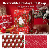 WRAPAHOLIC Reversible Christmas Wrapping Paper Roll, 17 Inch x 33 or 16.4 Feet Holiday Gift Wrap