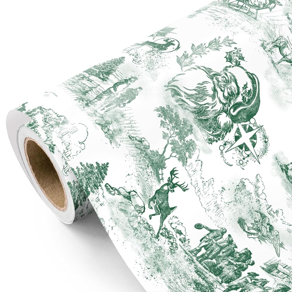 WRAPAHOLIC Reversible Christmas Wrapping Paper Roll, 17 Inch x 33 or 16.4 Feet Holiday Gift Wrap