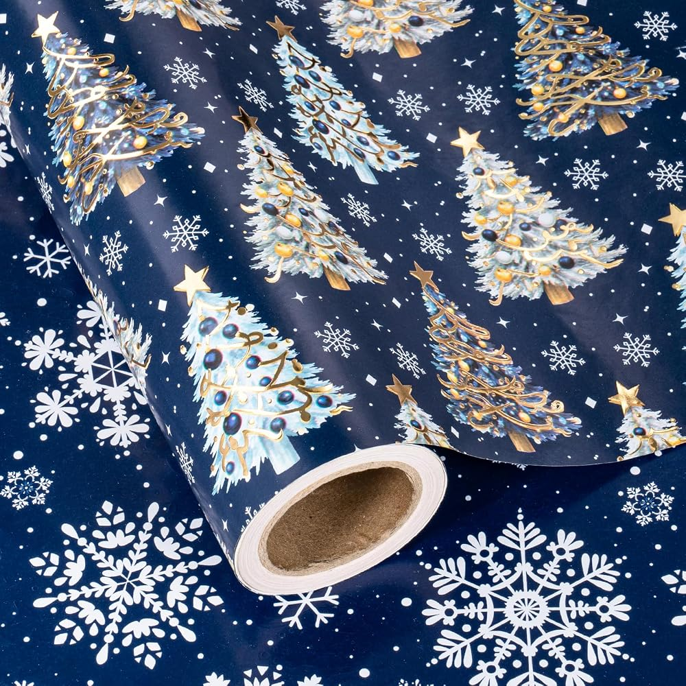 WRAPAHOLIC Christmas Wrapping Paper Roll, 17 Inch x 16.5 Feet, Reversible Holiday Gift Wrap, Double-Sided Christmas Designs for Gifts