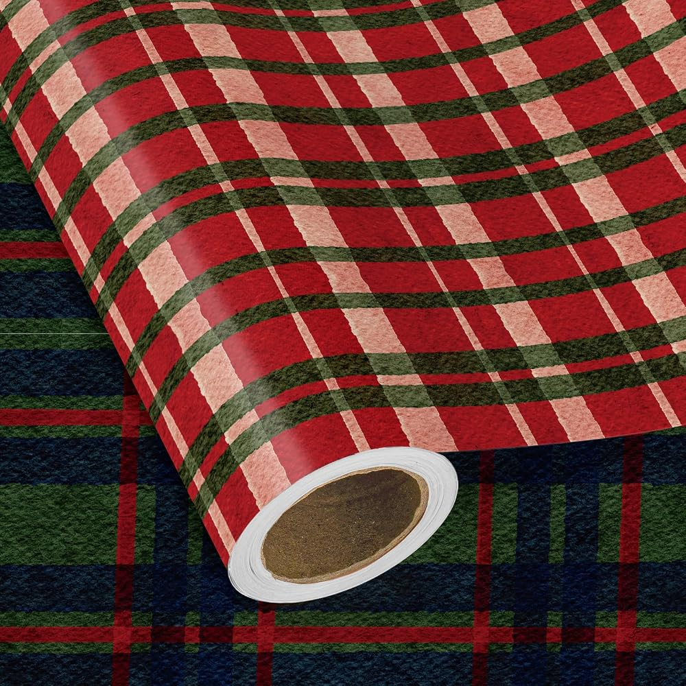 WRAPAHOLIC Christmas Wrapping Paper Roll, 17 Inch x 16.5 Feet, Reversible Holiday Gift Wrap, Double-Sided Christmas Designs for Gifts