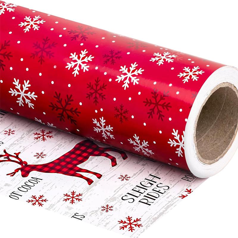 WRAPAHOLIC Reversible Christmas Wrapping Paper Roll, 17 Inch x 33 or 16.4 Feet Holiday Gift Wrap