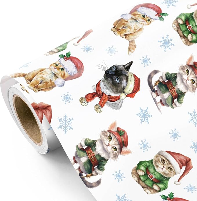WRAPAHOLIC Christmas Wrapping Paper Roll, 17 Inch x 16.5 Feet, Reversible Holiday Gift Wrap, Double-Sided Christmas Designs for Gifts