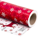 WRAPAHOLIC Reversible Christmas Wrapping Paper Roll, 17 Inch x 33 or 16.4 Feet Holiday Gift Wrap
