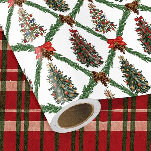 WRAPAHOLIC Christmas Wrapping Paper Roll, 17 Inch x 16.5 Feet, Reversible Holiday Gift Wrap, Double-Sided Christmas Designs for Gifts