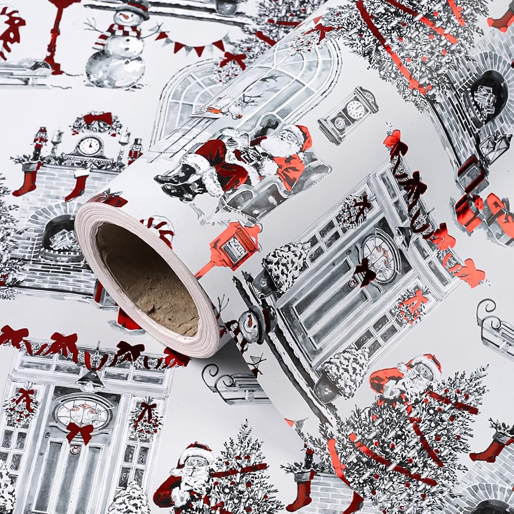 WRAPAHOLIC Reversible Christmas Wrapping Paper Roll, 17 Inch x 33 or 16.4 Feet Holiday Gift Wrap