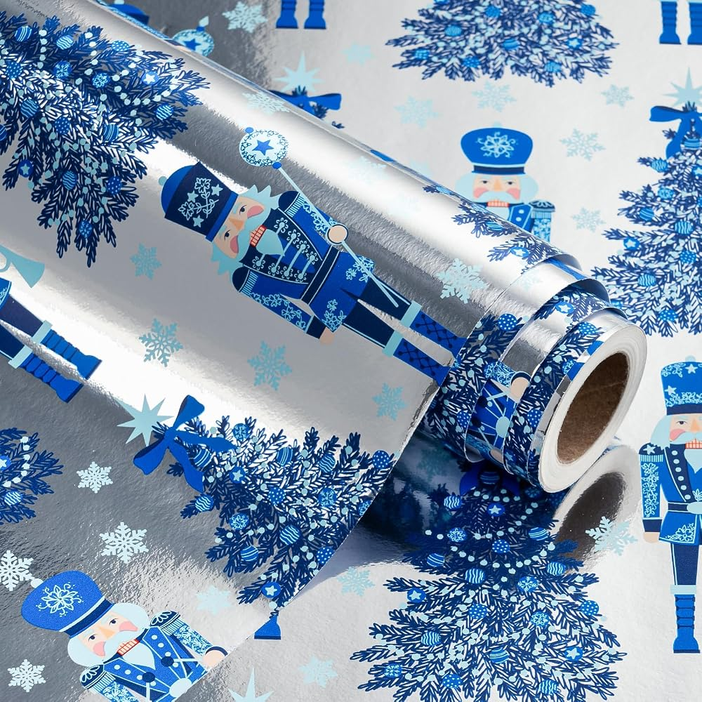 WRAPAHOLIC Christmas Wrapping Paper Roll, 17 Inch x 16.5 Feet, Reversible Holiday Gift Wrap, Double-Sided Christmas Designs for Gifts