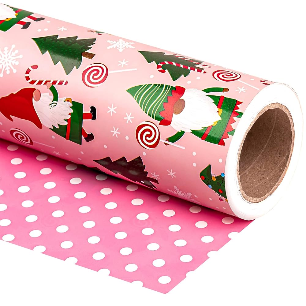 WRAPAHOLIC Reversible Christmas Wrapping Paper Roll, 17 Inch x 33 or 16.4 Feet Holiday Gift Wrap