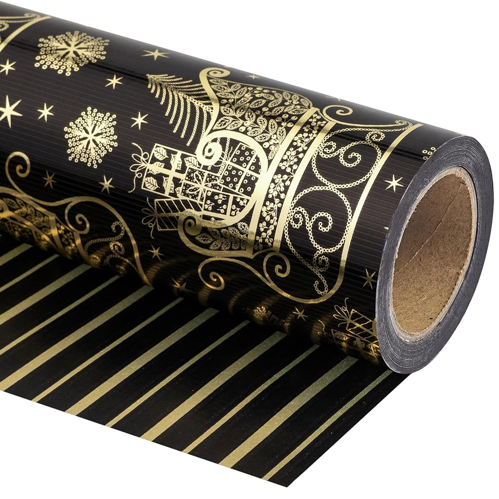 WRAPAHOLIC Reversible Christmas Wrapping Paper Roll, 17 Inch x 33 or 16.4 Feet Holiday Gift Wrap