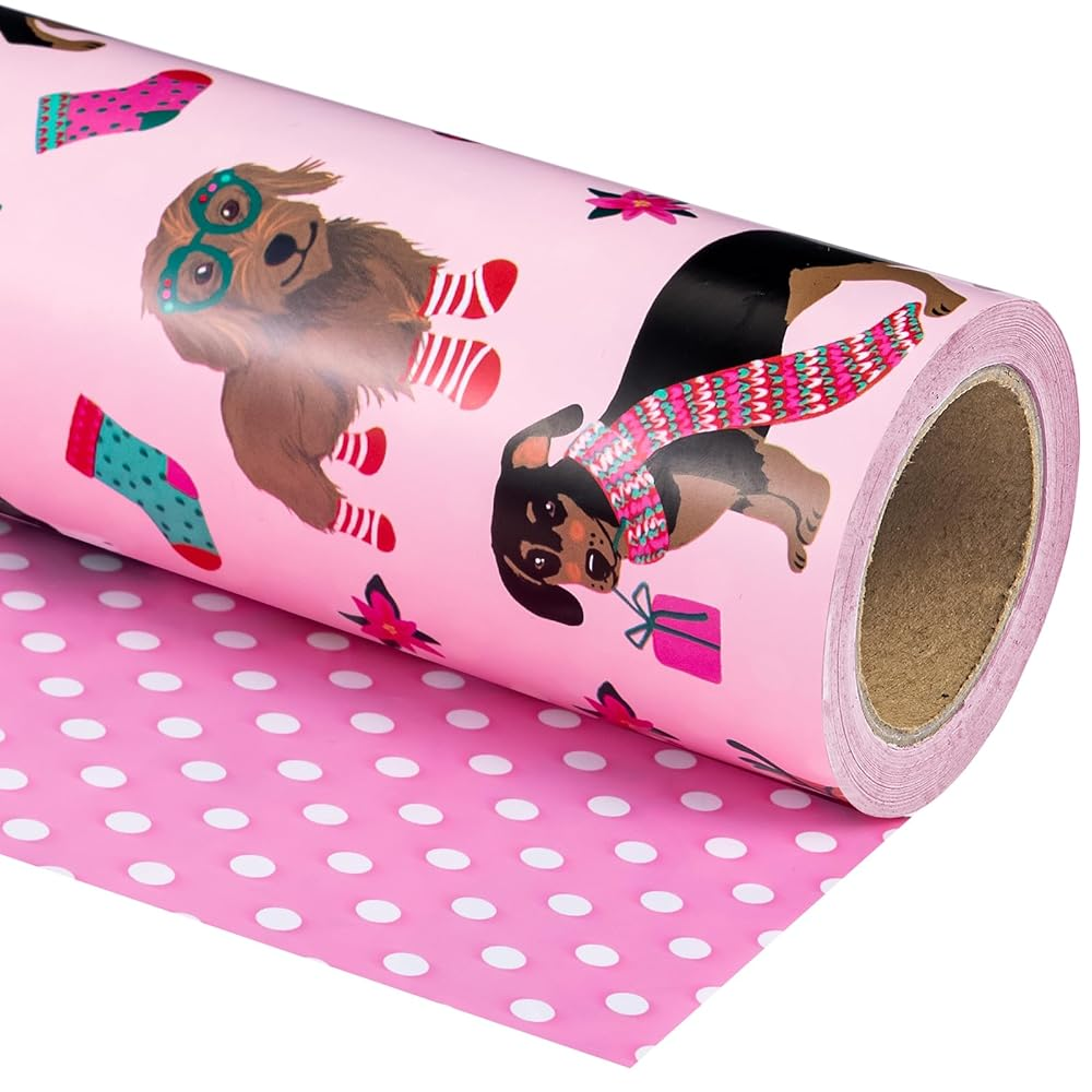 WRAPAHOLIC Reversible Christmas Wrapping Paper Roll, 17 Inch x 33 or 16.4 Feet Holiday Gift Wrap