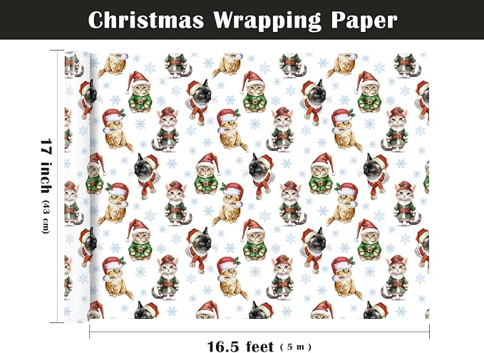 WRAPAHOLIC Christmas Wrapping Paper Roll, 17 Inch x 16.5 Feet, Reversible Holiday Gift Wrap, Double-Sided Christmas Designs for Gifts